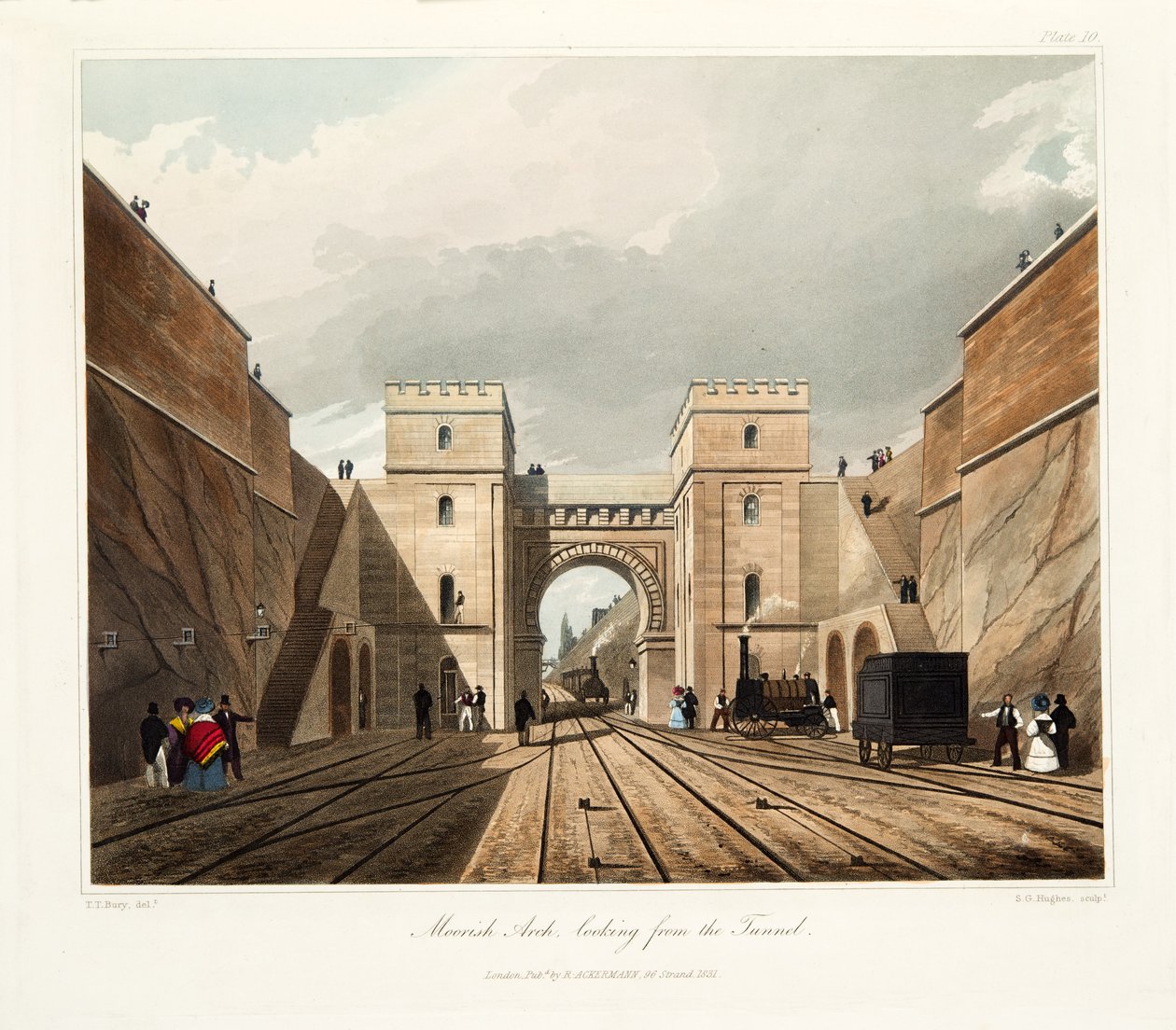 Łuk Maurów, patrząc od strony tunelu, wydany w 1831 r. (rycina ręcznie kolorowana) autorstwa Thomas Talbot Bury