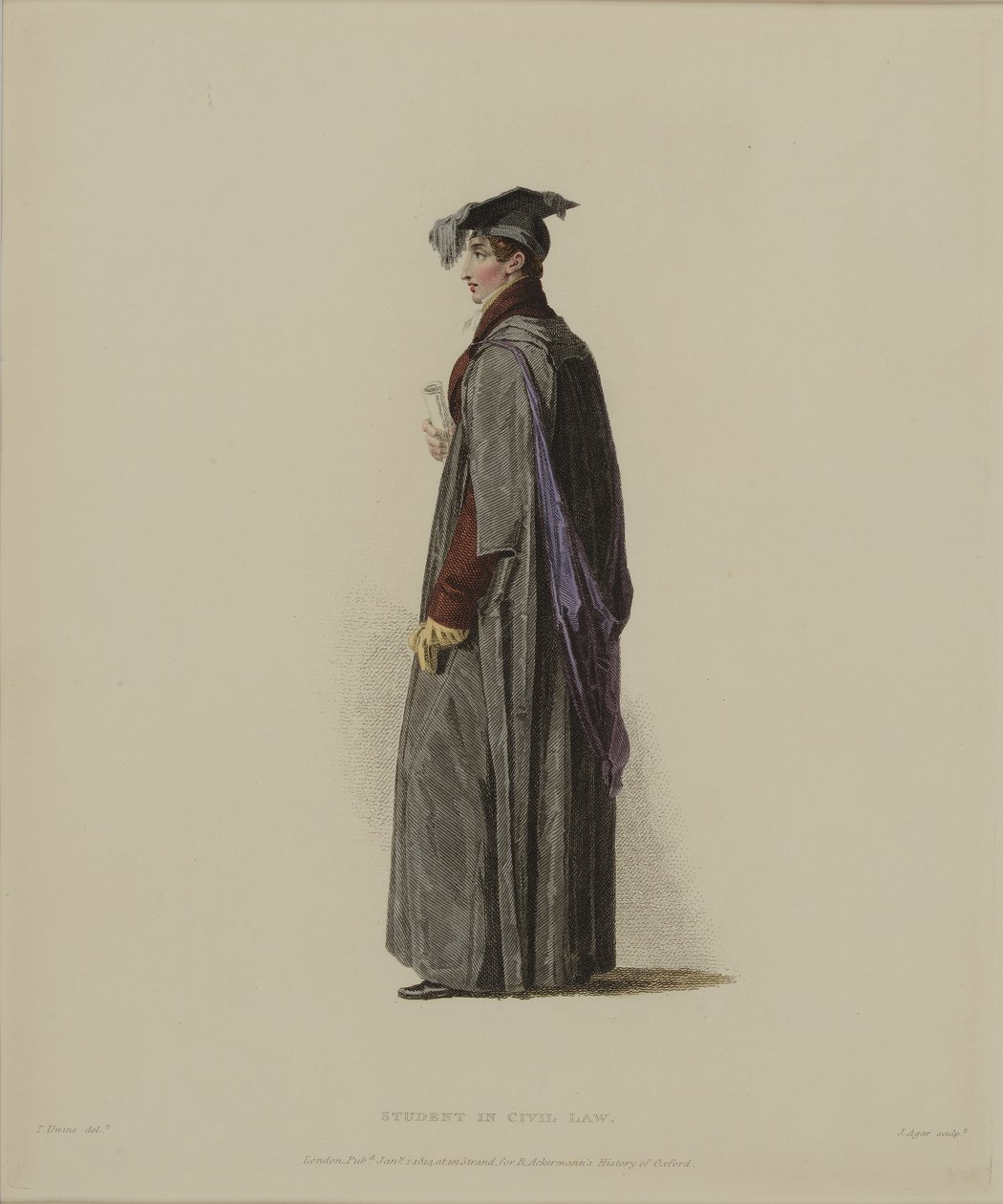Student prawa cywilnego, sztych. J. Agar, opublikowany w „History of Oxford” R. Ackermanna, 1814 (rycina ręcznie kolorowana) autorstwa Thomas Uwins