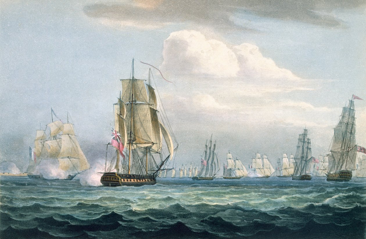 Eskadra Sir Sidneya Smitha (1764-1840) walcząca z francuską flotyllą, 26 maja 1804 r., grawerowana przez T. Sutherlanda dla „The Naval Chronology of Great Britain” J. Ralfe, opublikowana w 1820 r. (kolorowy grawerunek autorstwa Thomas Whitcombe