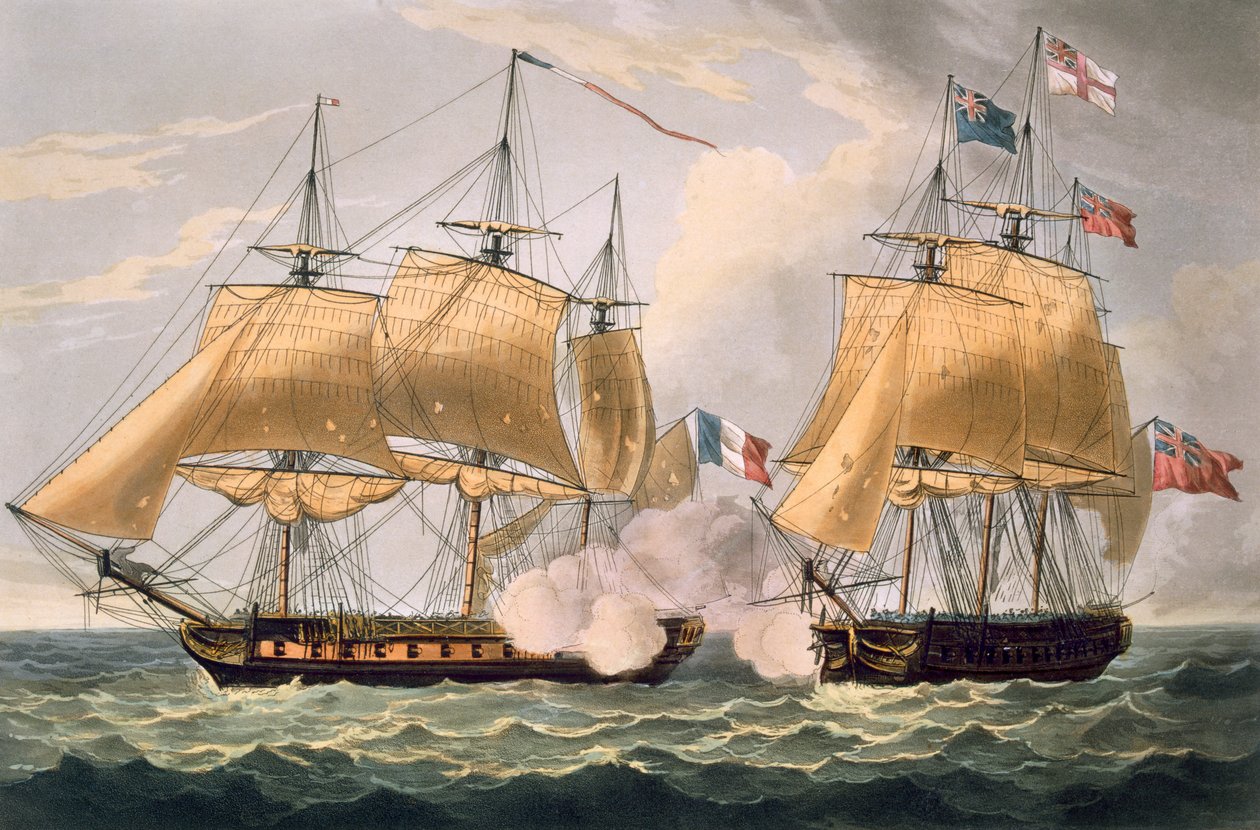 Zdobycie La Clorinde, 26 lutego 1814, grawerowane przez Thomasa Sutherlanda dla „Naval Achievements” J. Jenkinsa, 1816 (kolor grawerowany) autorstwa Thomas Whitcombe