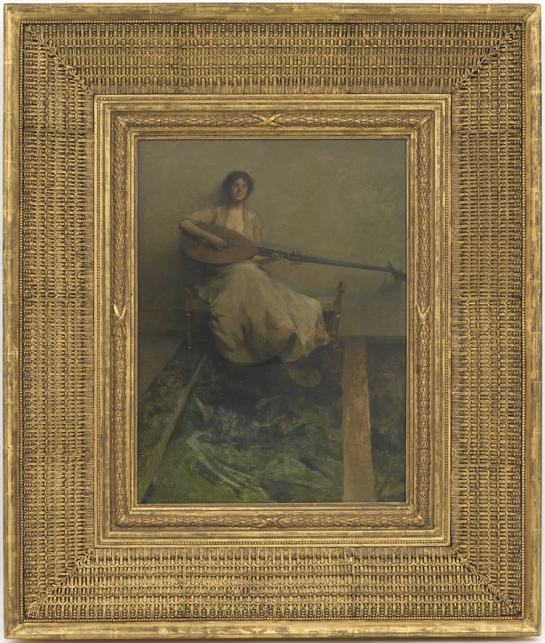Dziewczyna z lutnią, 1904-05 (olej na desce) autorstwa Thomas Wilmer Dewing