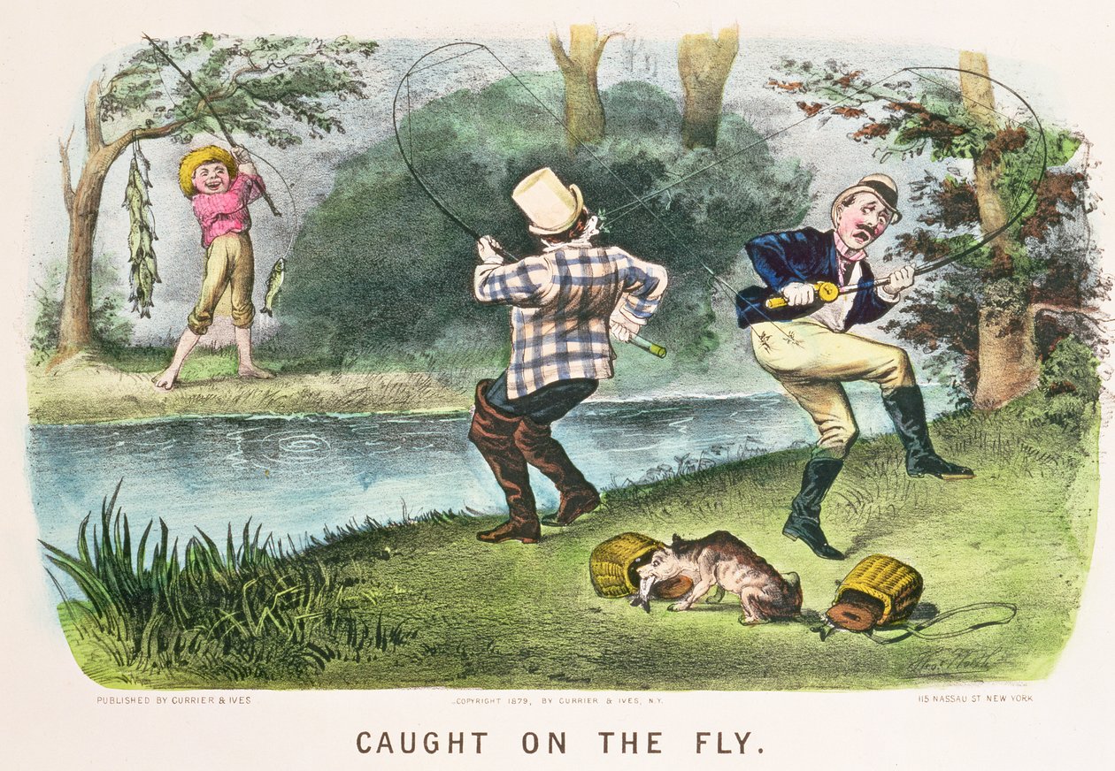 Caught on the Fly, wyd. przez Currier and Ives, Nowy Jork, 1879 r. autorstwa Thomas Worth