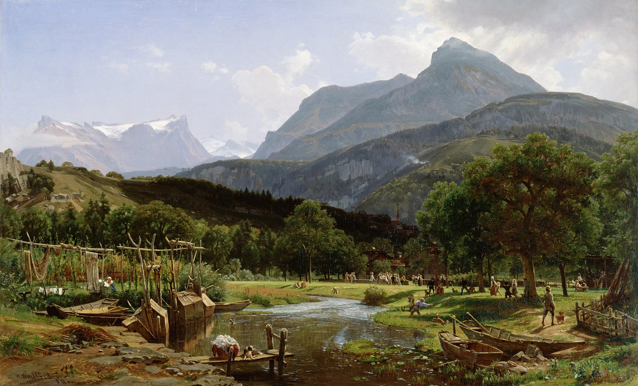 Widok w pobliżu Brunnen nad Jeziorem Czterech Kantonów, Szwajcaria, 1857 autorstwa Thomas Worthington Whittredge
