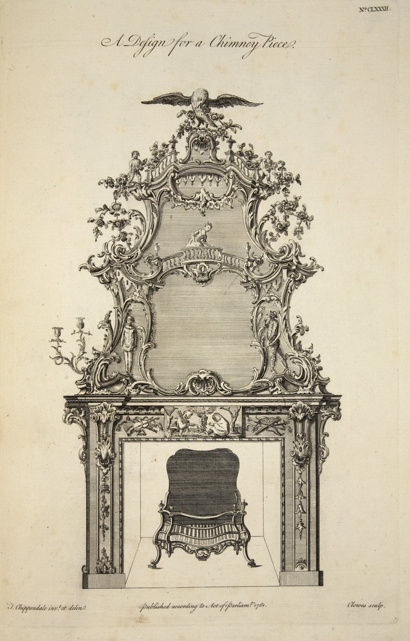 Projekt pieca kominowego, publikacja. 1761 autorstwa Thomas after Chippendale
