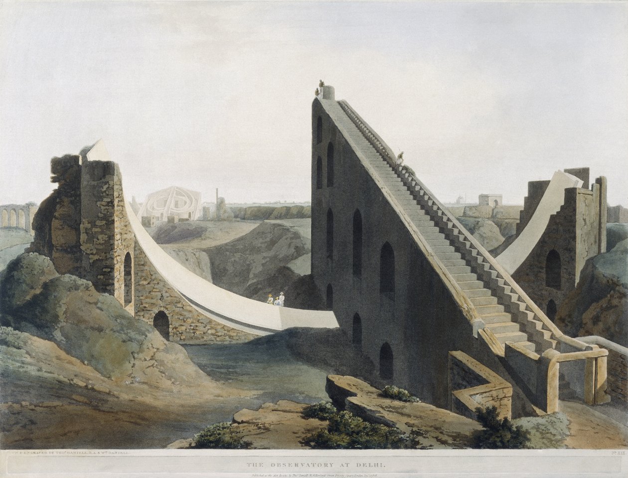 Obserwatorium w Delhi, tablica XIX z Oriental Scenery, wyd. 1808 (kolorowa akwatinta) autorstwa Thomas und William Daniell