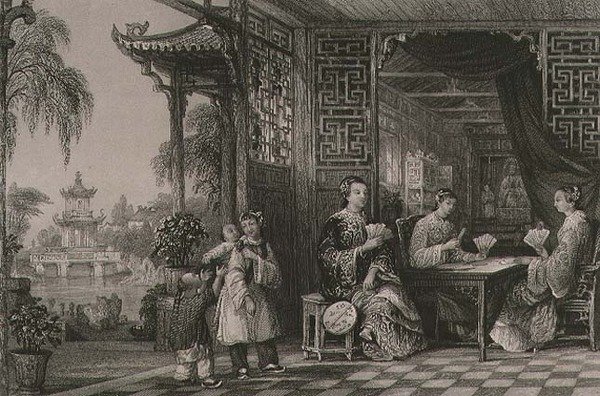 Panie z rodziny mandaryńskiej w Cards, z „Chiny w serii poglądów” George