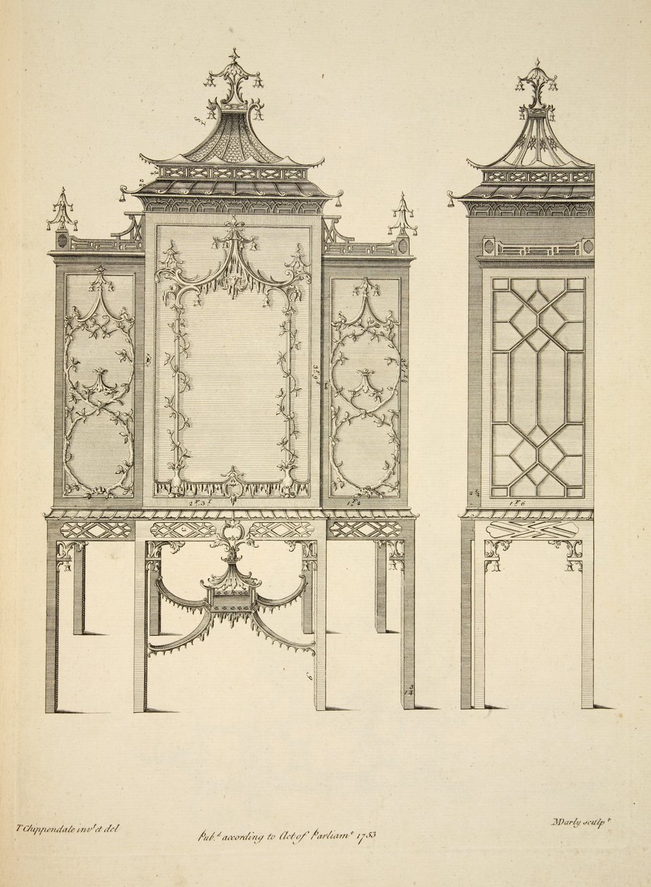 Projekt dla China Case, wyd. 1753 (grawerowanie) autorstwa Thomas (after) Chippendale