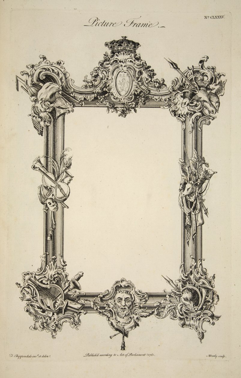 Projekt ramki do zdjęć, wyd. 1761 (grawerowanie) autorstwa Thomas (after) Chippendale