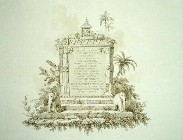 Frontyspis do „Oriental Scenery: Dwadzieścia cztery widoki w Hindoostan”, rytowany przez Thomasa (1749-1840) i Williama (1769-1837) Daniell autorstwa Thomas (after) Daniell