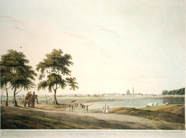 Część Czarnego Miasta, Madras, tablica 34 z „Oriental Scenery: Twenty Four Views in Hindoostan”, rytowana przez Thomasa i Williama (1769-1837) Daniell autorstwa Thomas (after) Daniell