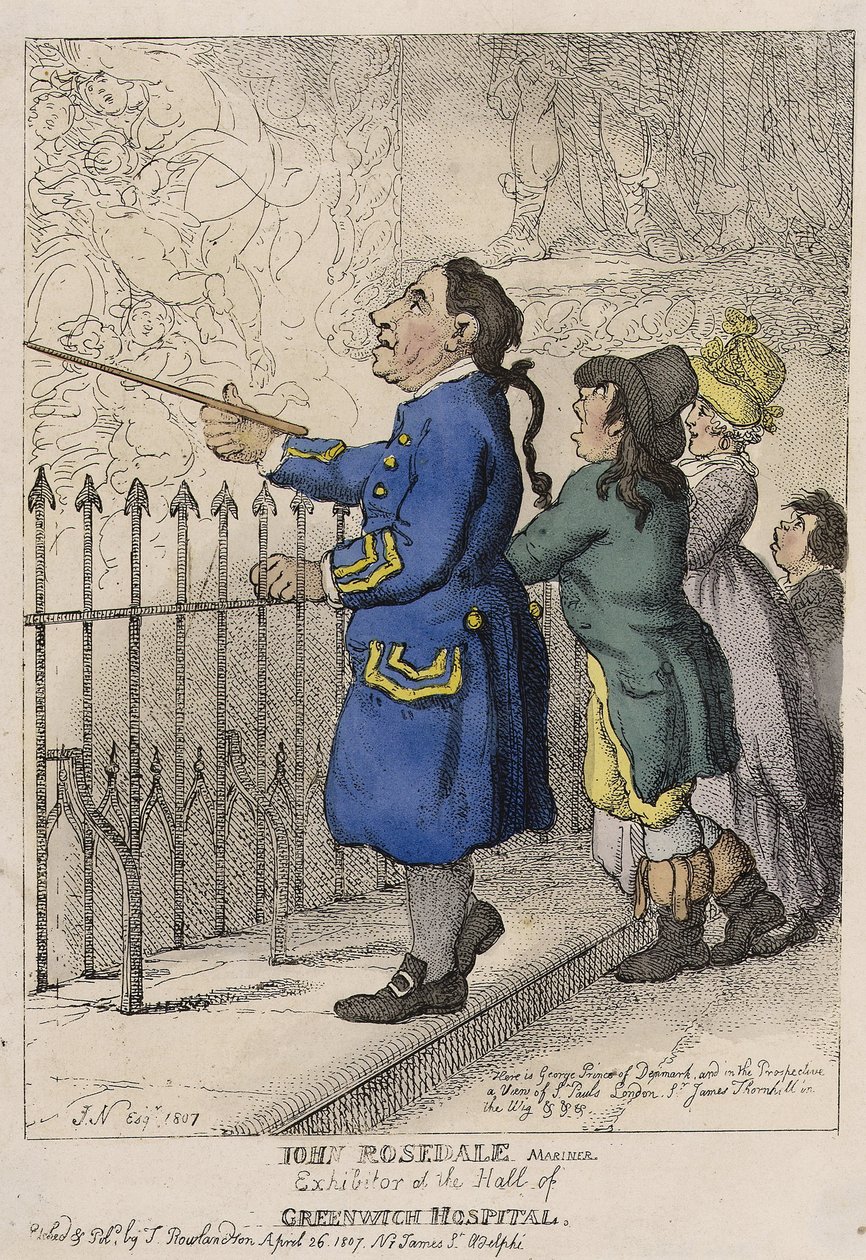 John Rosedale, żeglarz, przewodnik po lobby szpitala Greenwich (Anglia) autorstwa Thomas (after) Rowlandson