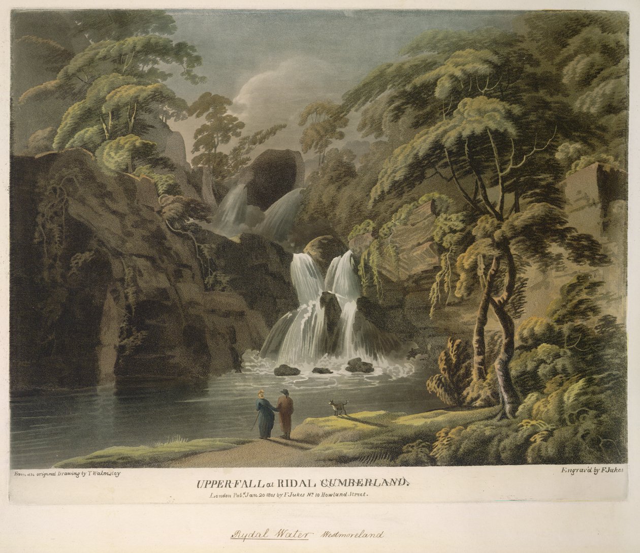 Upper Fall w Ridal, Cumberland, grawerowane przez F. Jukes autorstwa Thomas (after) Walmsley