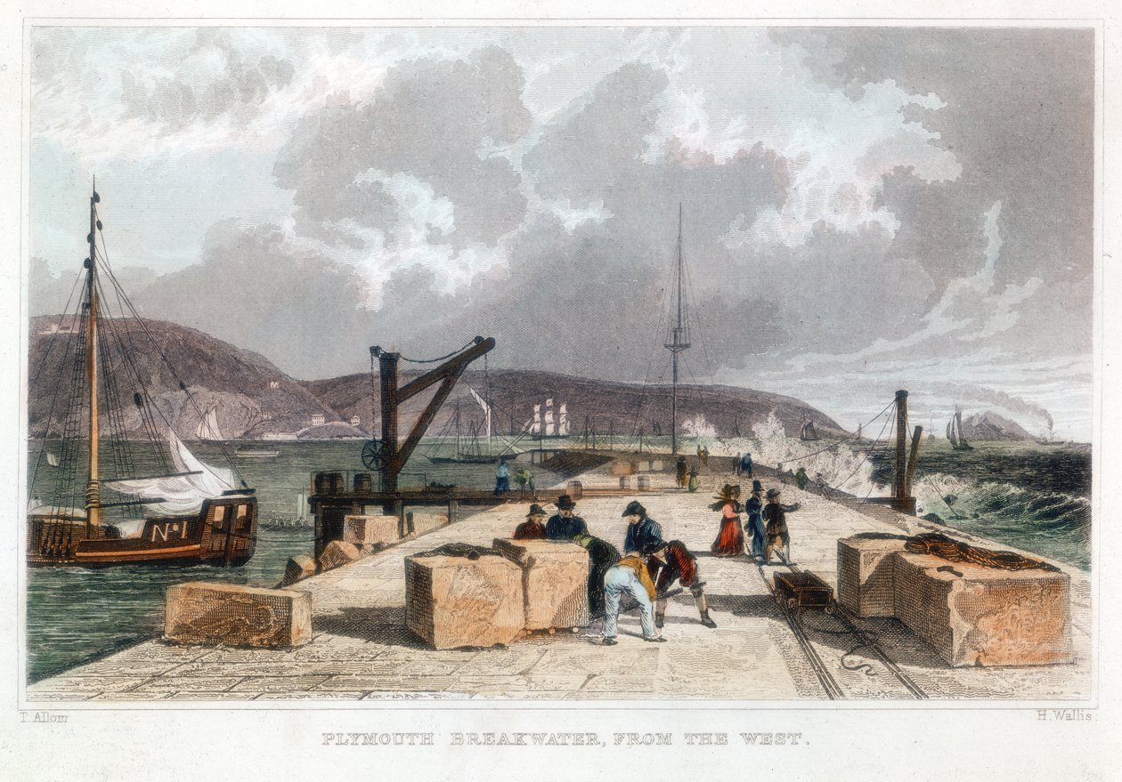 Plymouth Falochron z Zachodu, 1829 autorstwa Thomas Allom