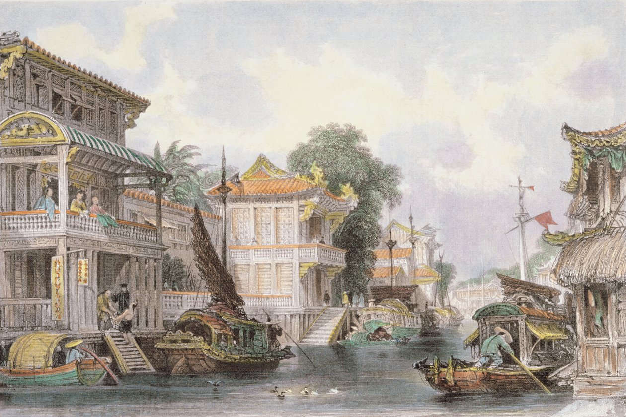 Scena na Kanale Horan w pobliżu Kantonu, ok. 1850 autorstwa Thomas Allom