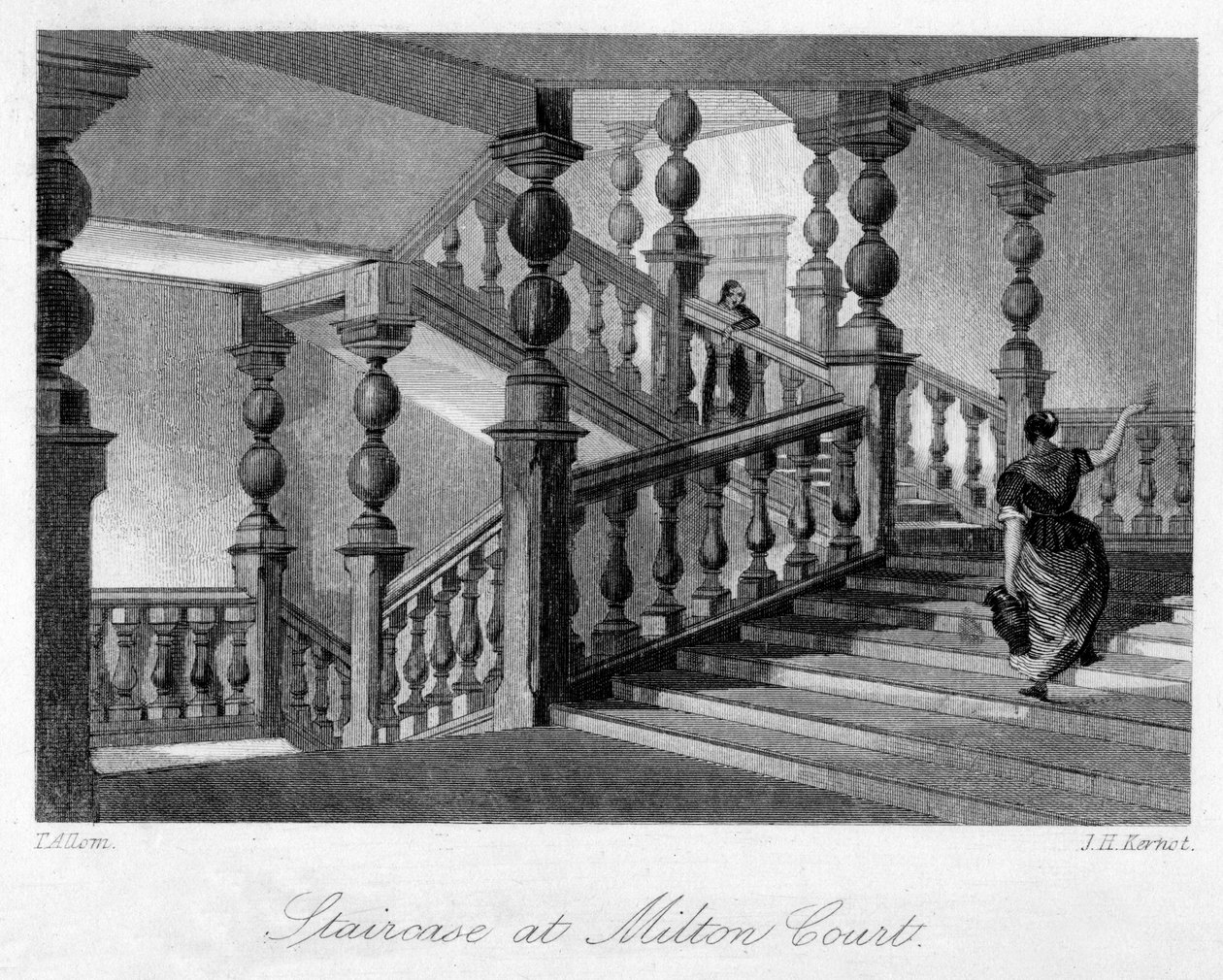 Schody w Milton Court, niedaleko Dorking, Surrey, XIX wiek. autorstwa Thomas Allom