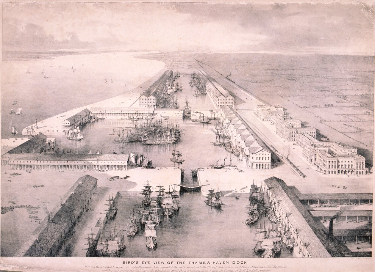 Thames Haven Dock, Londyn, ok. 1830 r. autorstwa Thomas Allom