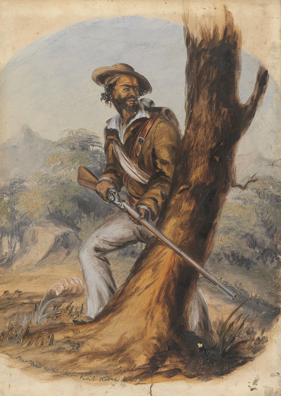 Barton Hottentot Kat River Levy (ołówek i olej na papierze) autorstwa Thomas Baines