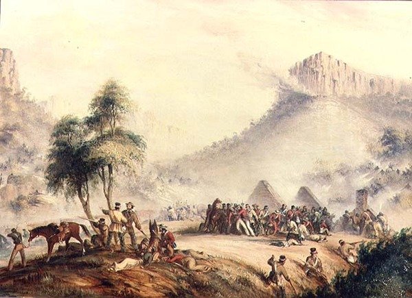Patrol pułkownika Yarborougha zaatakowany w Waterkloof przez Kaffira i Rebel Hottentots autorstwa Thomas Baines