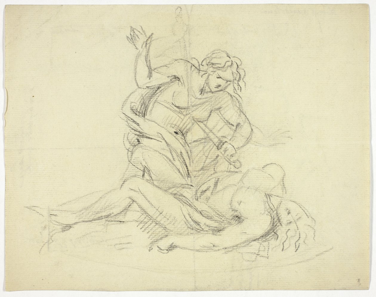 Pyramus i Thisbe (po prawej); Trzy postacie męskie z planem mauzoleum (verso) autorstwa Thomas Banks