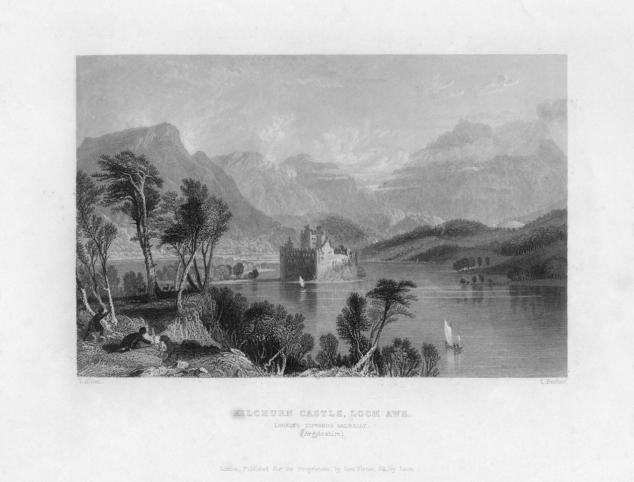 Zamek Kilchurn, Loch Awe, patrząc w kierunku Dalmally, Argyleshire, XIX wiek. autorstwa Thomas Barber