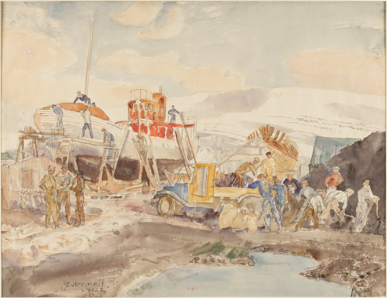 Coaling, North Quay, Akureyri, Islandia (akwarela na papierze) autorstwa Thomas Barclay Hennell