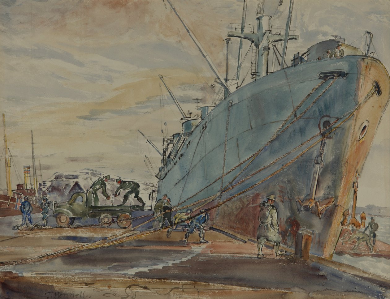 US Liberty Ship (akwarela na papierze) autorstwa Thomas Barclay Hennell