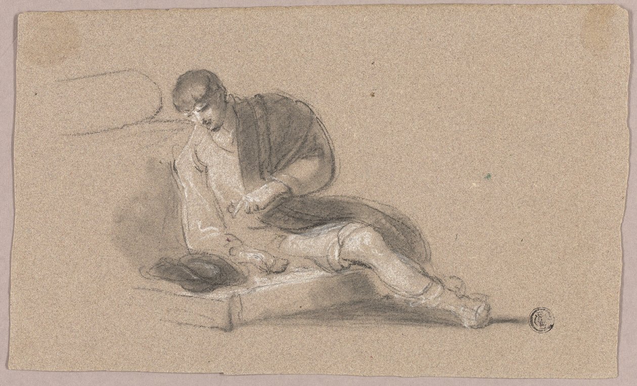 Siedzący mężczyzna skierowany w dół (recto i verso) autorstwa Thomas Barker