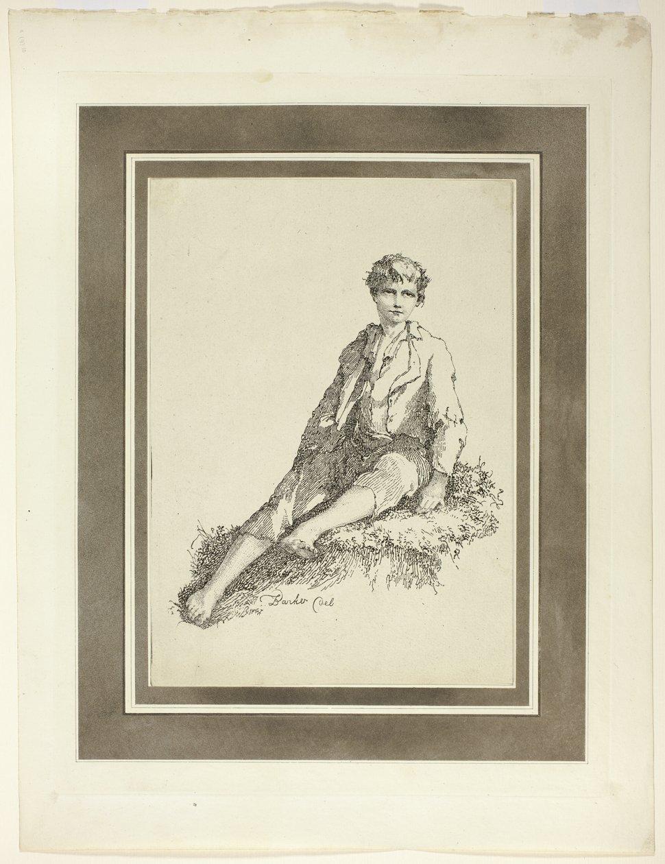 Young Boy Seated, z pierwszego numeru Specimens of Polyautography autorstwa Thomas Barker