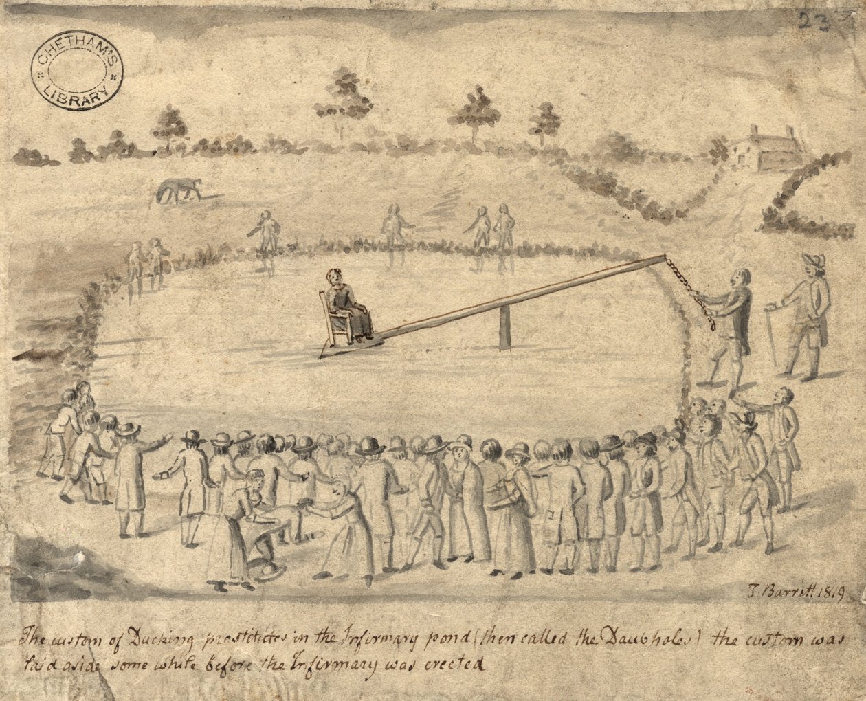Kaczące prostytutki, Manchester, 1819 (pióro i atrament i pranie na papierze) autorstwa Thomas Barritt