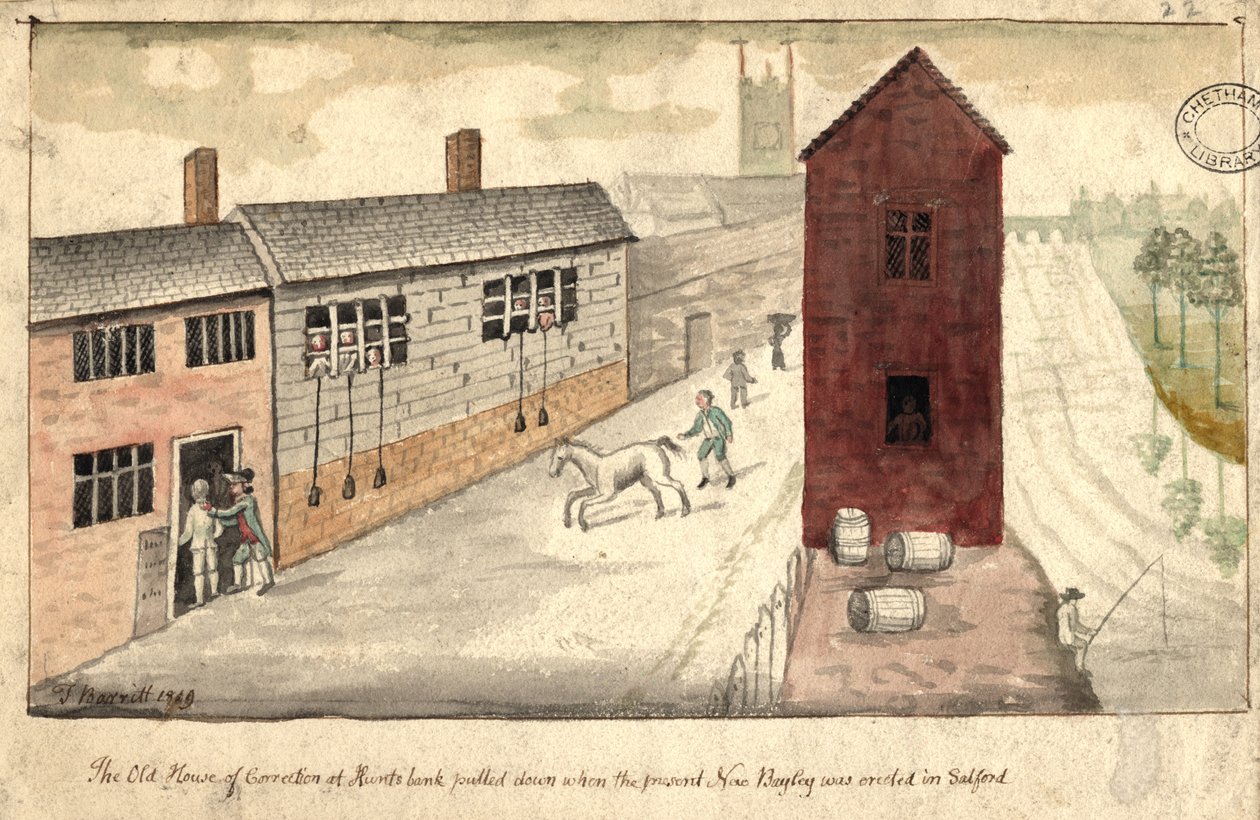 House of Correction, Manchester, 1819 (pióro i atrament i toaleta na papierze) autorstwa Thomas Barritt