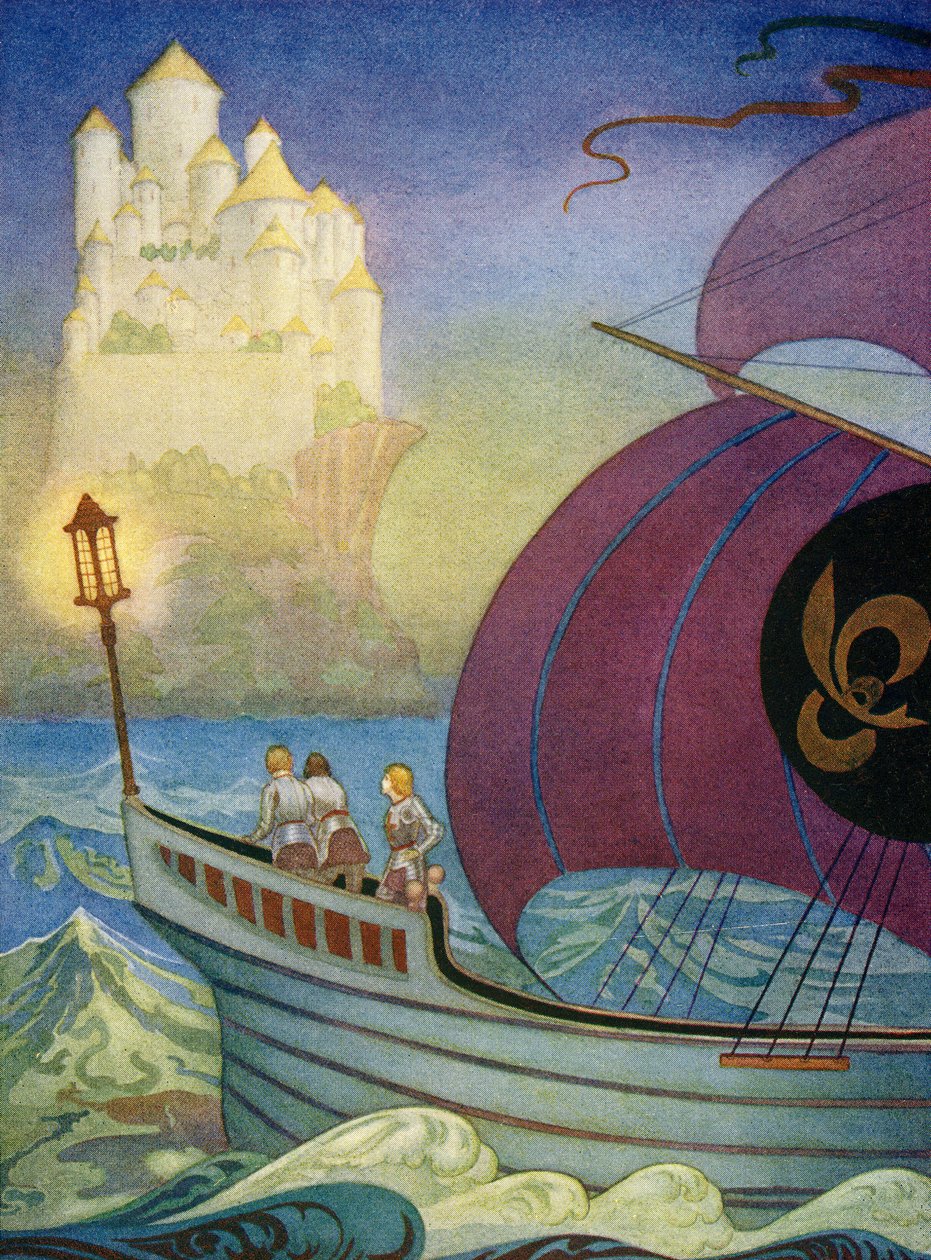 Rycerz Perceval zbliża się do Camelot drogą morską autorstwa Thomas Blakeley Mackenzie