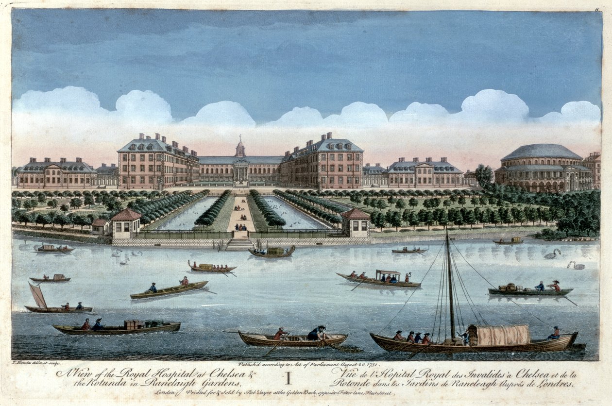 Widok Królewskiego Szpitala w Chelsea i Rotundy w Ranelagh Gardens, Londyn, 1751 autorstwa Thomas Bowles