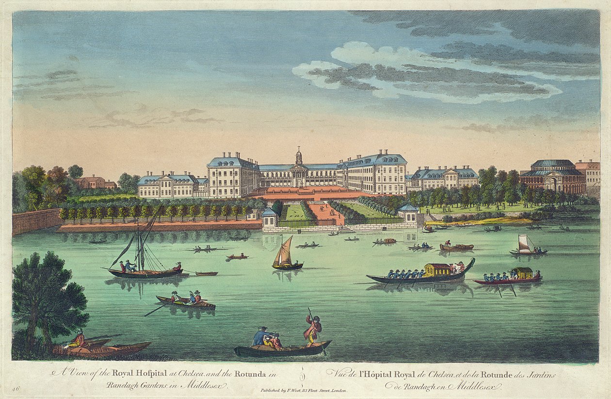 Widok Królewskiego Szpitala w Chelsea i Rotundy w Ranelagh Gardens, wyd. autor: Robert Sayer, 1751 autorstwa Thomas Bowles