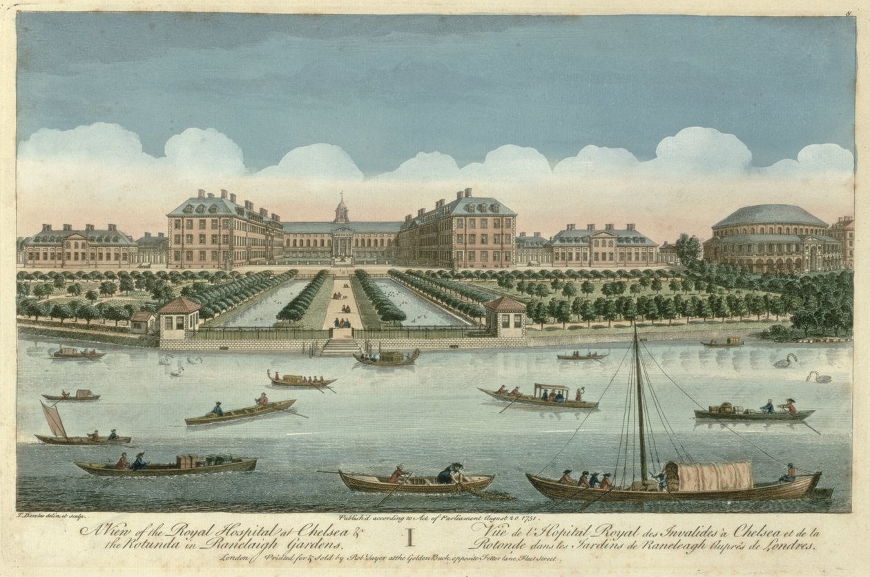 Widok Królewskiego Szpitala w Chelsea i Rotundy w Ranelagh Gardens, wyd. autor: Robert Sayer, 1751 autorstwa Thomas Bowles
