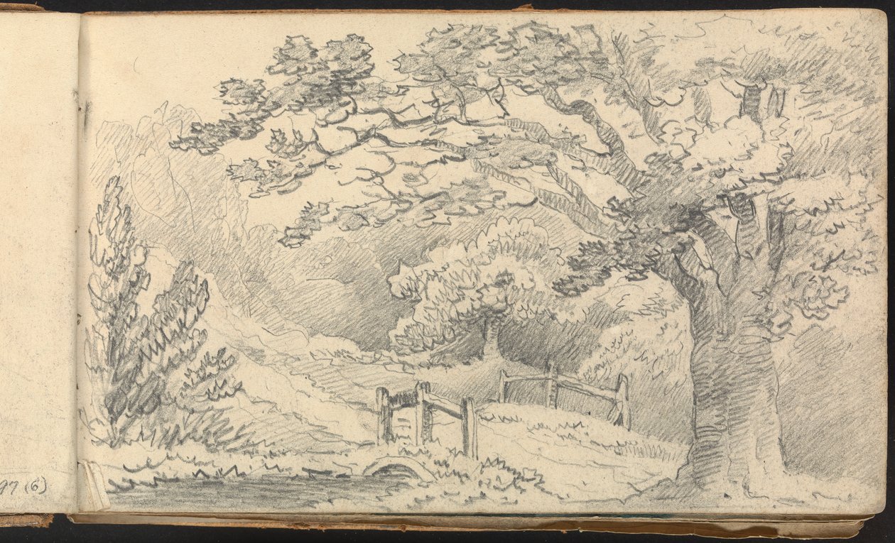 Album studiów pejzażowych i figuratywnych: Krajobraz wiejski z mostem autorstwa Thomas Bradshaw