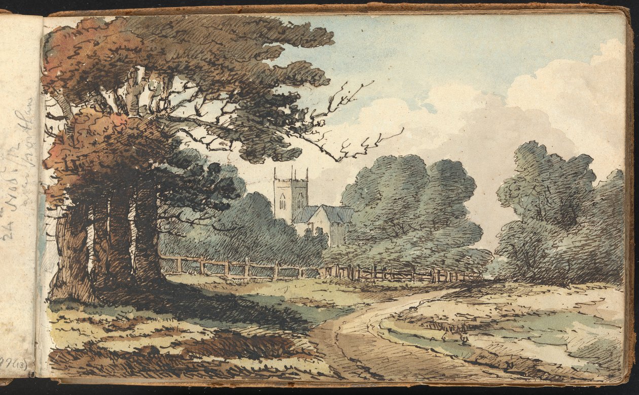 Album studiów pejzażowych i figuralnych: Scena wiejska z kościołem autorstwa Thomas Bradshaw