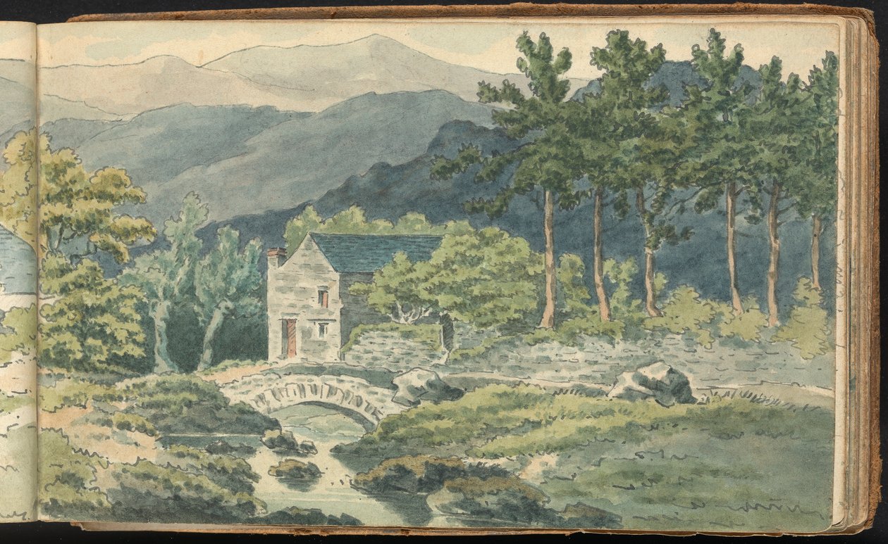 Album studiów krajobrazowych i figuralnych: dwa domy na poboczu drogi w górach autorstwa Thomas Bradshaw
