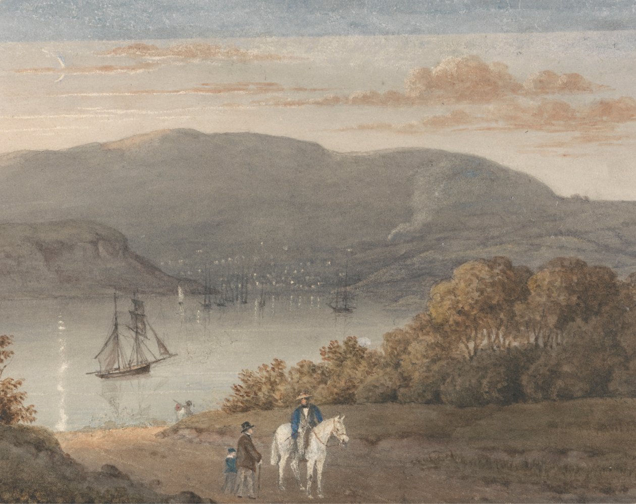 Port Louis z La Petite Montagne (Zmierzch) z jeźdźcem i postaciami na pierwszym planie autorstwa Thomas Bradshaw
