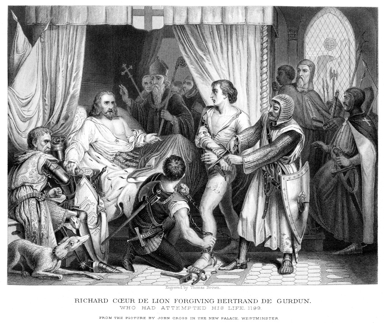 Król Ryszard I 1157-1199, wybaczający Bertranndowi De Gurdun, koniec XIX wieku. autorstwa Thomas Brown