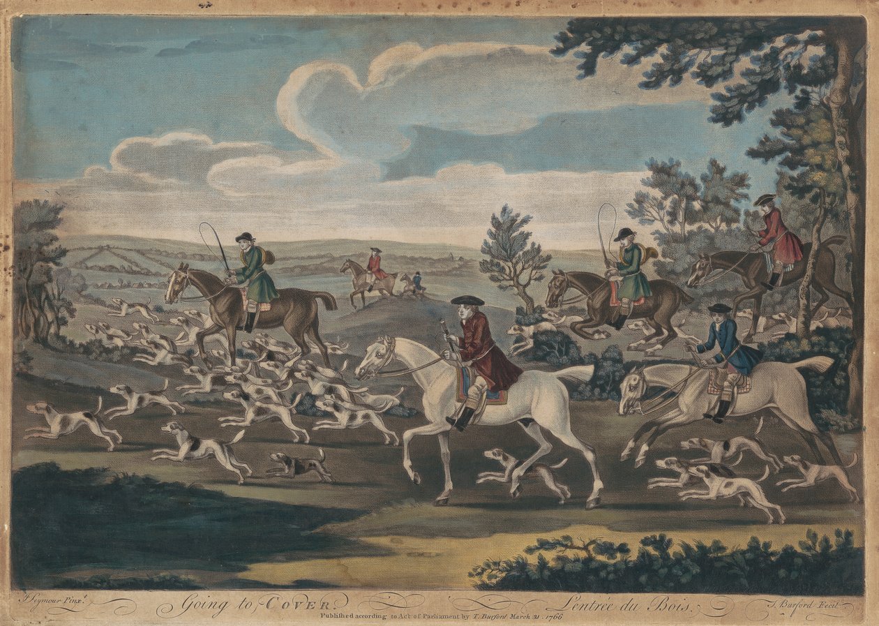 Polowanie [zestaw czterech]: 1. Going to Cover (tytuły są również wpisane po francusku) autorstwa Thomas Burford