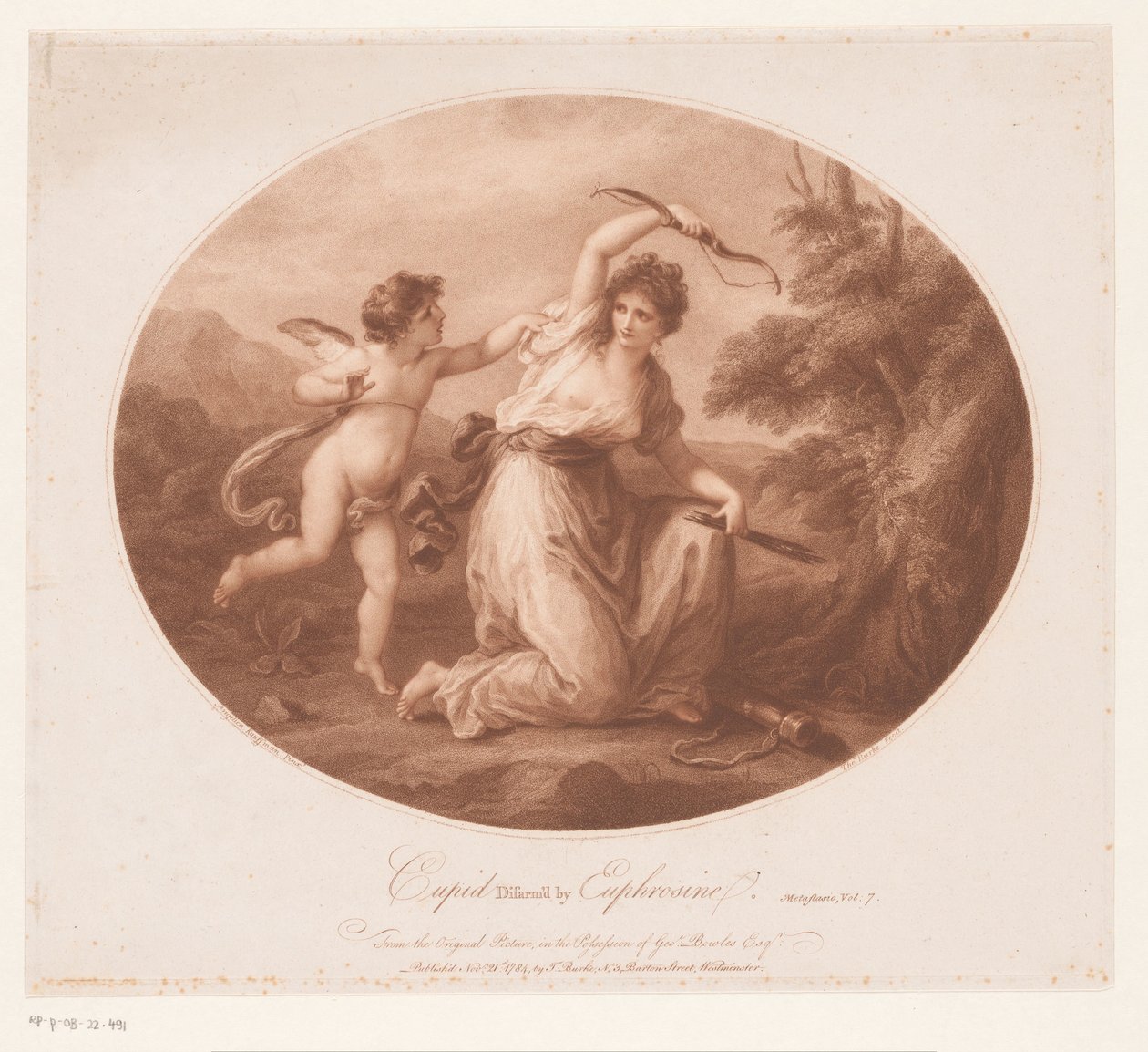 Cupido ontwapend door Euphrosyne Amorek rozbrojony przez Euphrosine (tytuł na obiekcie) autorstwa Thomas Burke
