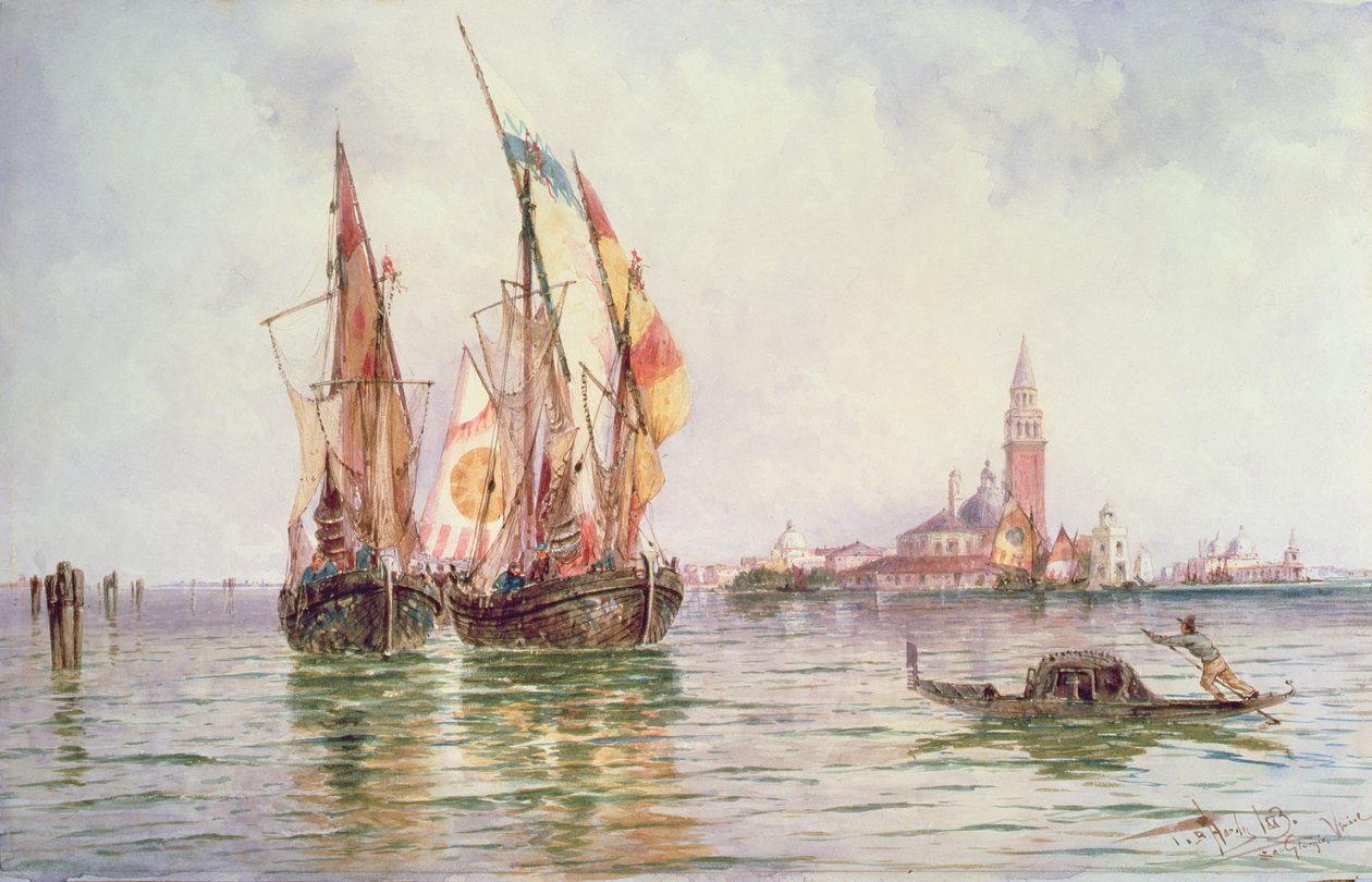 Łodzie rybackie w pobliżu San Giorgio Maggiore, Wenecja autorstwa Thomas Bush Hardy