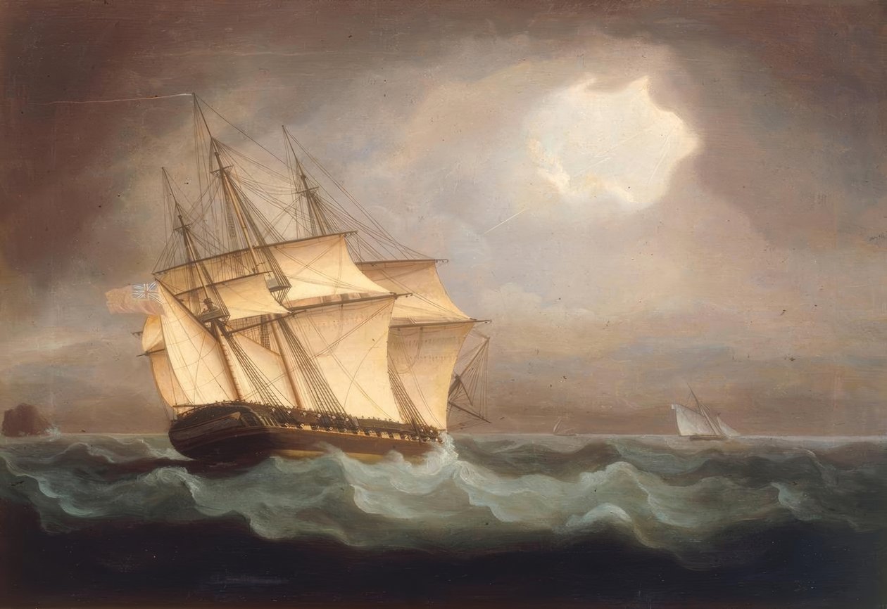 Brytyjska fregata goni francuski kuter autorstwa Thomas Buttersworth