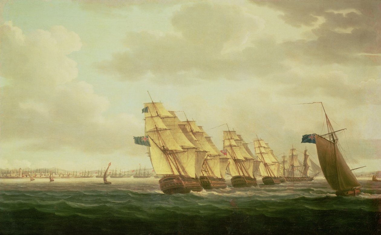 Nelson o „Tezeuszu” z eskadrą przybrzeżną u wybrzeży Kadyksu, lipiec 1797 r., autorstwa Thomas Buttersworth