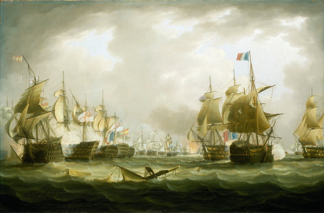 Bitwa pod Trafalgarem, 21 października 1805, początek akcji, początek XIX wieku (olej na płótnie) autorstwa Thomas Buttersworth