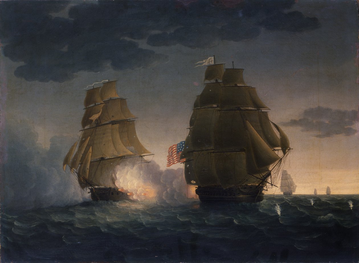 Ucieczka H.M.S. Belvidera z amerykańskiej fregaty prezydenta, 1815 r. autorstwa Thomas Butterworth