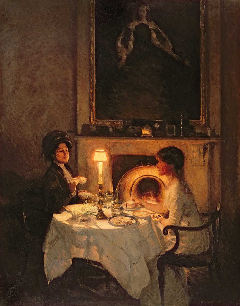 Rozmówca, blask świec i herbata (olej na płótnie) autorstwa Thomas Cantrell Dugdale