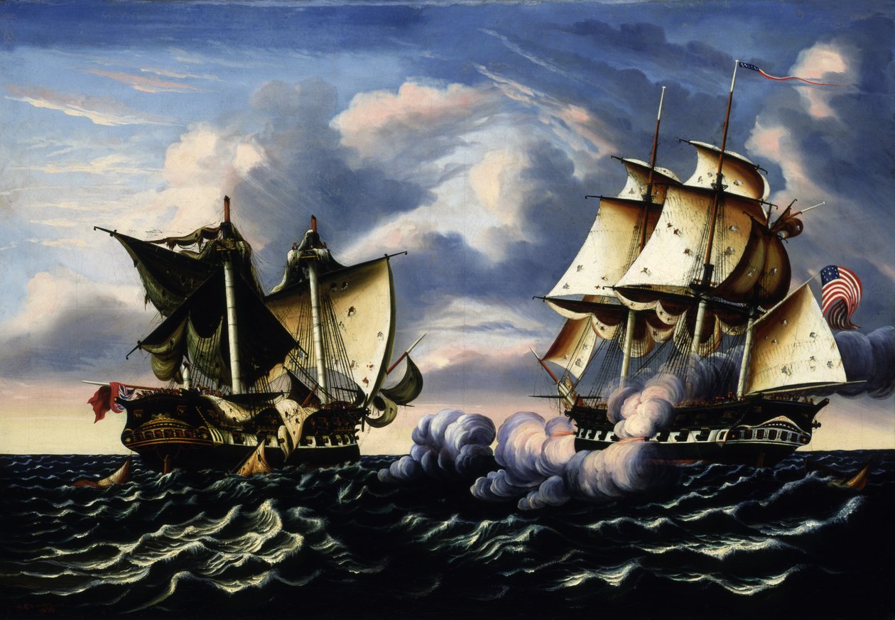 Schwytanie H.B.M. Fregata macedońska przez US Frigate United States, 25 października 1812, 1852. autorstwa Thomas Chambers