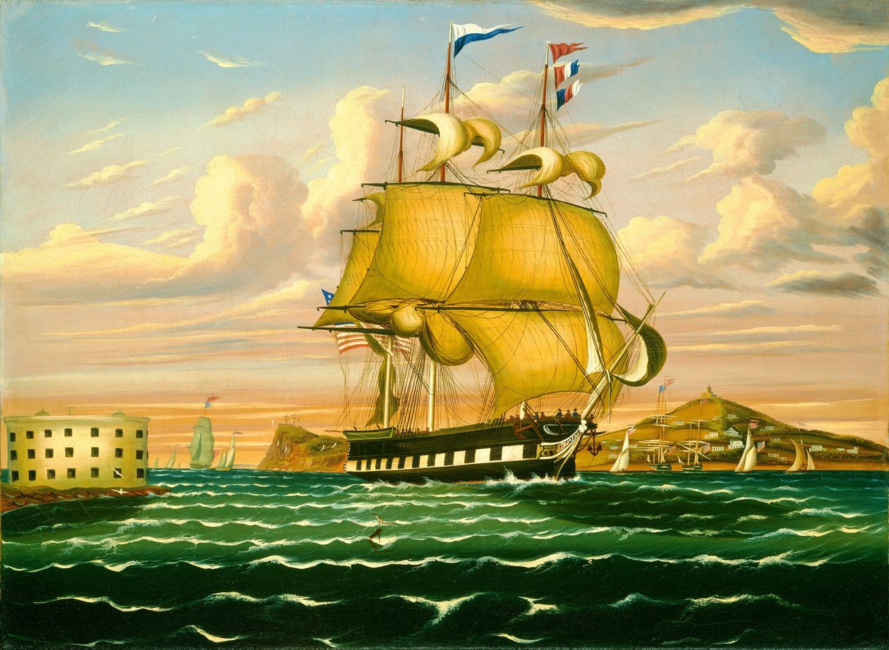 Przelatujący statek wycieczkowy Zamek Williams, port w Nowym Jorku, połowa XIX wieku. autorstwa Thomas Chambers