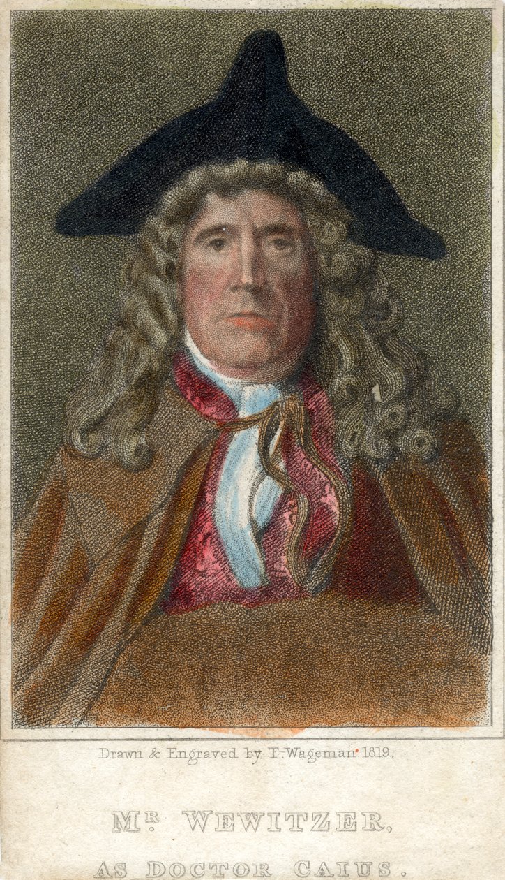 Pan Wewitzer jako Doktor Caius, 1819. autorstwa Thomas Charles Wageman